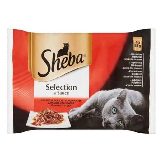 Állateledel alutasakos SHEBA Selection macskáknak 4-pack húsos marha-bárány-csirke-pulyka válogatás 4x85g