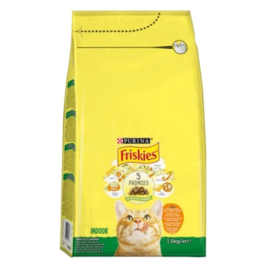 Állateledel száraz PURINA Friskies Indoor macskáknak csirkével és zöldséggel 1,5kg