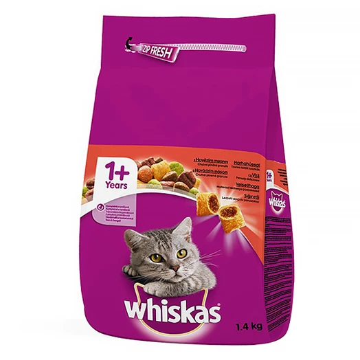 Állateledel száraz WHISKAS macskáknak marhahússal 1,4kg