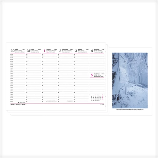 Asztali naptár képes TOPTIMER T054 álló fehér lapos Nemzeti park bordó 2025.