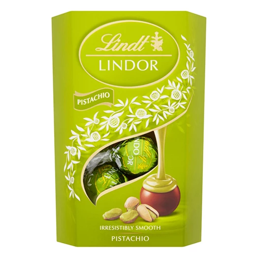 Csokoládé LINDT Lindor Pistachio pisztáciás tejcsokoládé golyók díszdobozban 200g