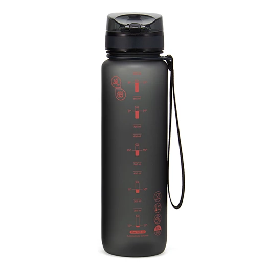 Kulacs ARS UNA műanyag matt BPA-mentes motivációs 1000 ml Dark grey