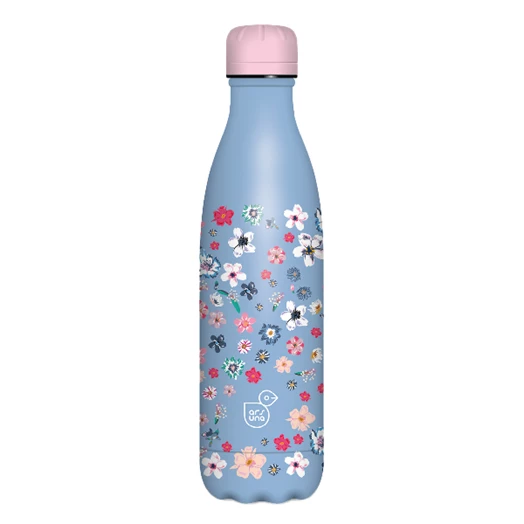 Kulacs duplafalú ARS UNA fém BPA-mentes 500 ml Pearl Blossom Blue