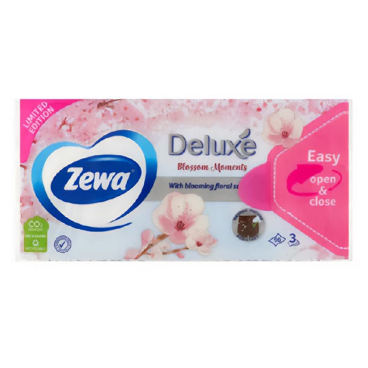 Papírzsebkendő ZEWA Deluxe 3 rétegű 90db-os Sensitive/Blossom Moments