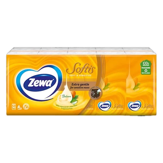 Papírzsebkendő ZEWA Softis Soft & Sensitive  4 rétegű 10x9 darabos