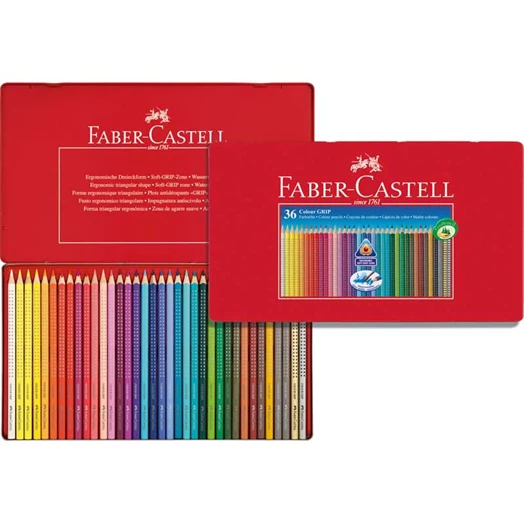 Színes ceruza FABER-CASTELL Grip háromszögletű fémdobozos 36 db/készlet